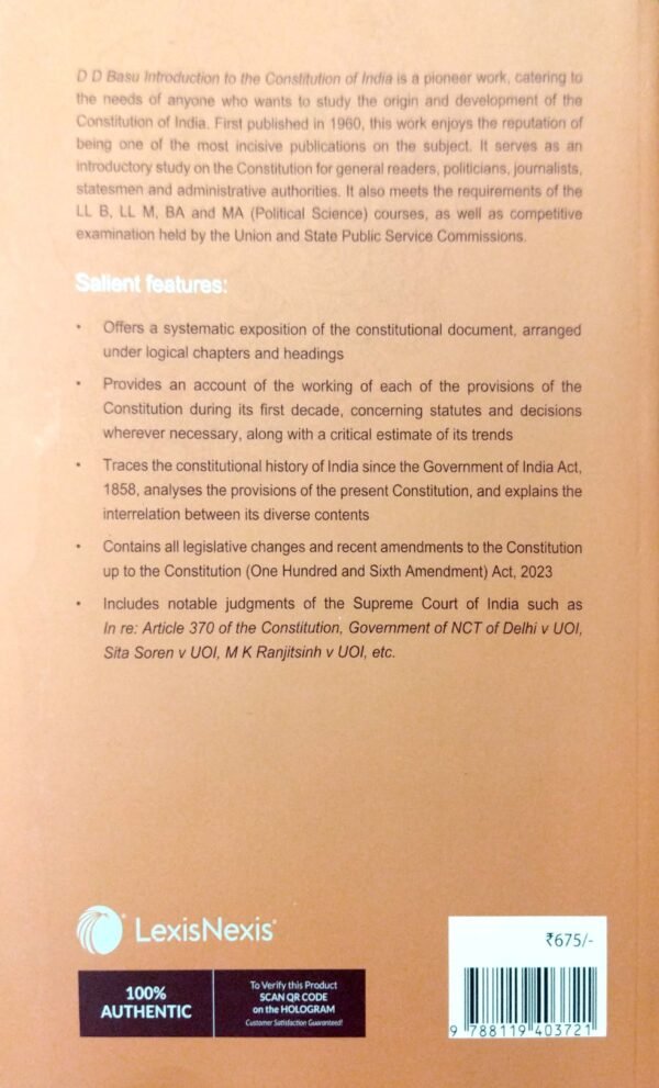 Introduction To The Constitution Of India 27ed