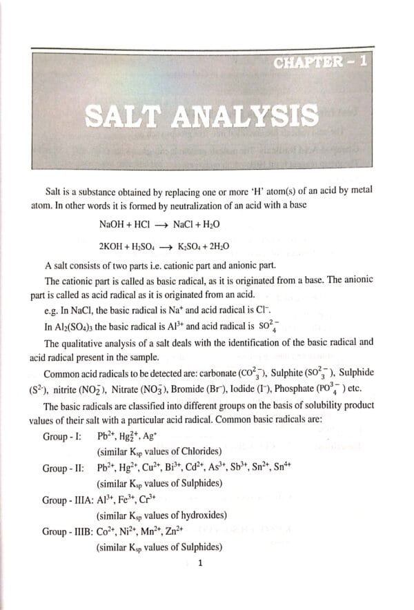 Salt Chart Qualitative Inorganic And Organic Analysis Class-XI-XII Chse Odisha