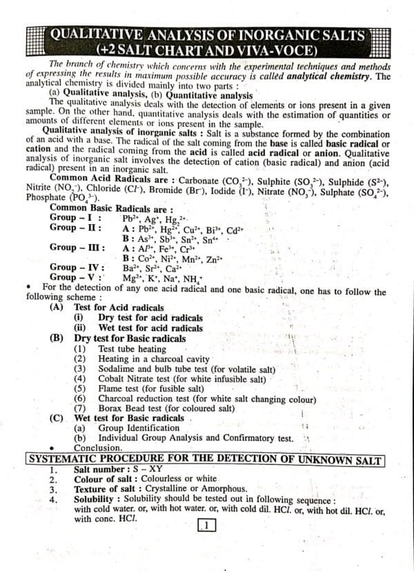 Moderns Abc of +2 Quantitative Analysis of Inorganic Salts Salt Chart and Viva-Voce2 Moderns Abc of +2 Quantitative Analysis of Inorganic Salts Salt Chart and Viva-Voce