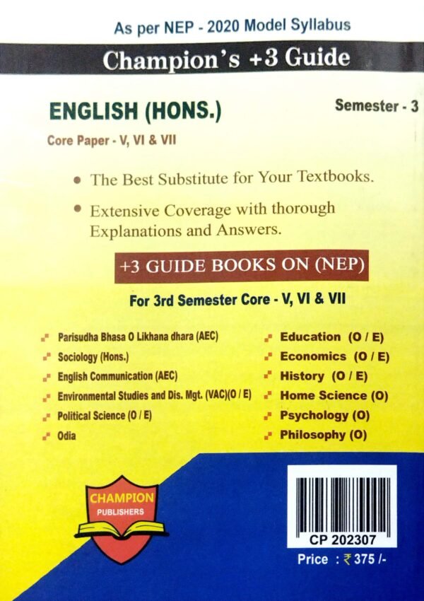 Champion's +3 Guide +3 English (Hons) Semester-3